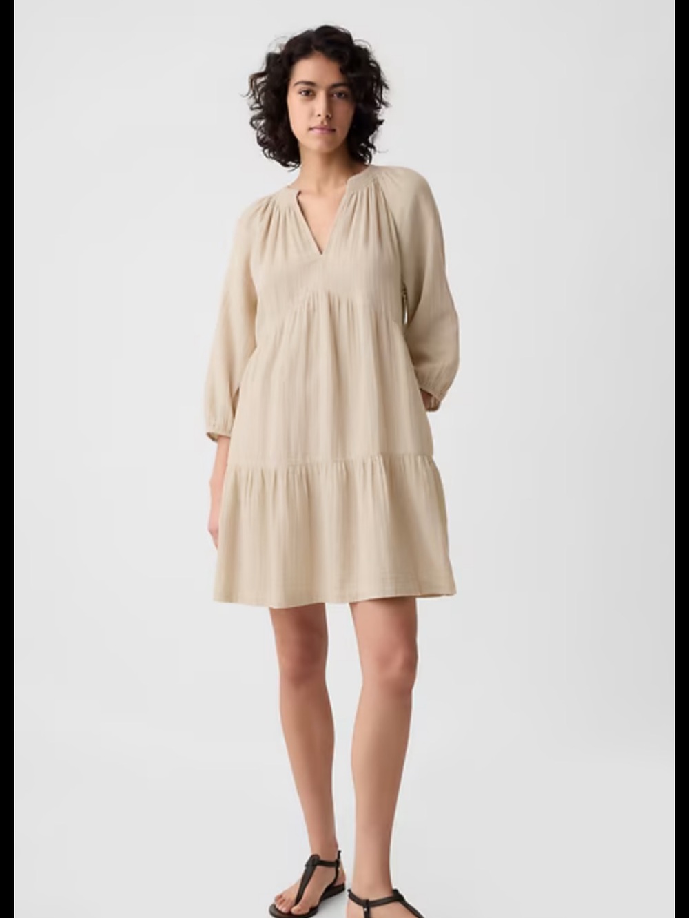 GAP Beige V-Neck Tiered Mini Dress